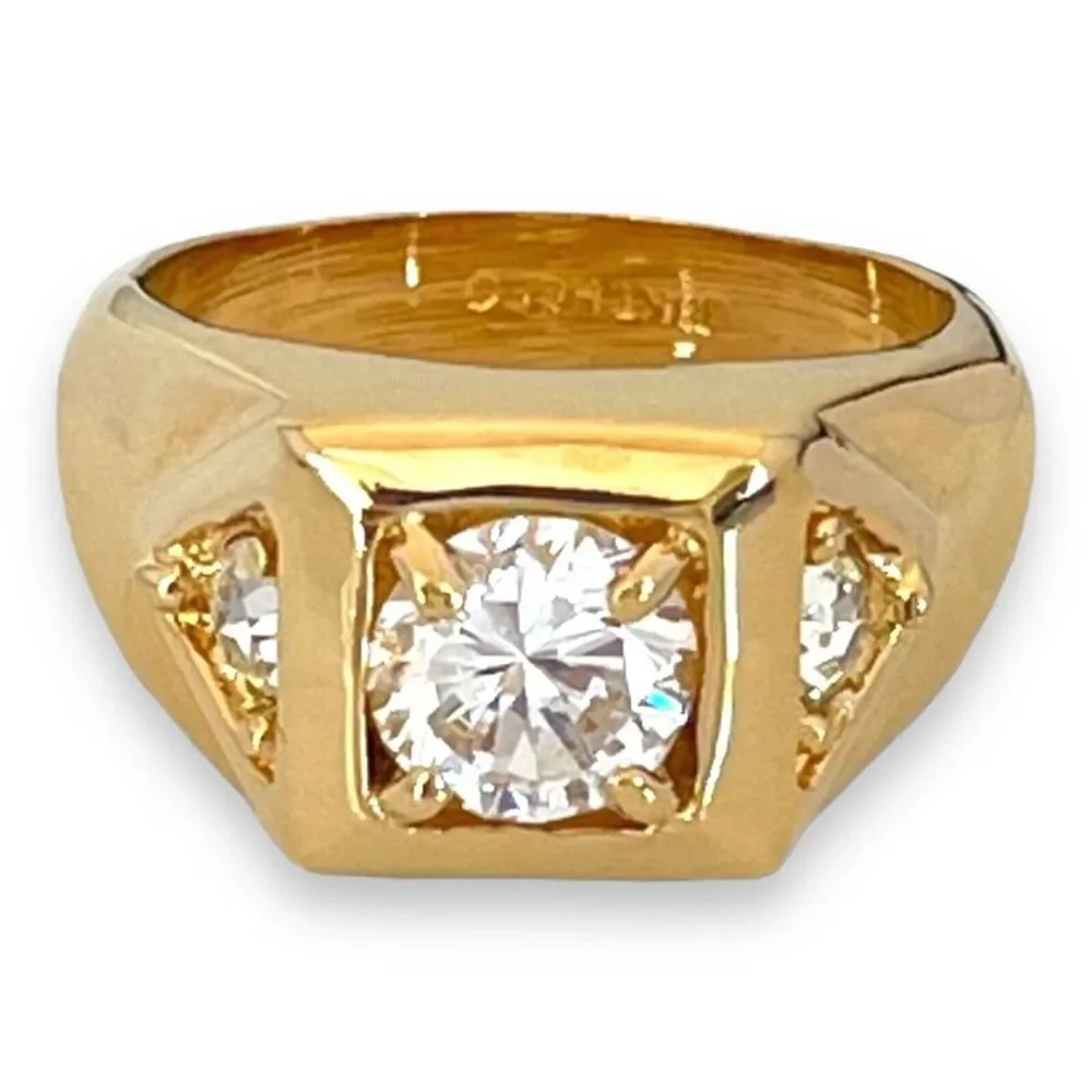 Vintage 1970s Ring Size 9 CZ Square Prong Set Gold Plated Band - 14O